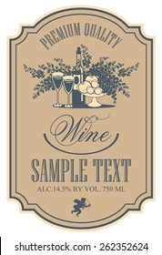 wine retro label with a still life of bottles, fruit and lilac