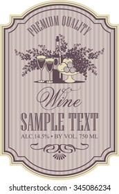 wine retro label with a still life of bottles, fruit and lilac