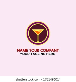 wine round glass vector logo template