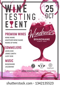 wine sample invite cardboard billboard flyer leaflet vector design pattern classic bar banquet conceptual scene glassware red splatter liquid aged mug art classical flag occasion visual graphical visi