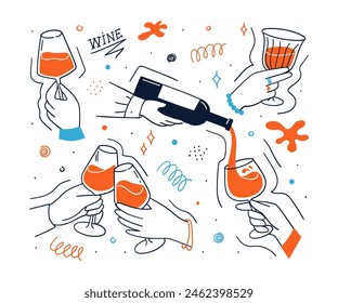 Wine scene with wineglass in hand composition