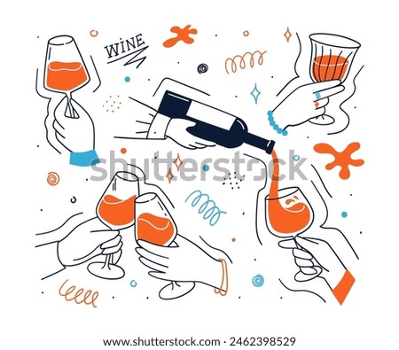 Wine scene with wineglass in hand composition