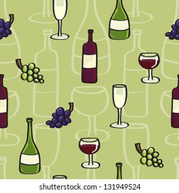 Wine Seamless background tile in Cartoon Style. Vector EPS10 Version.