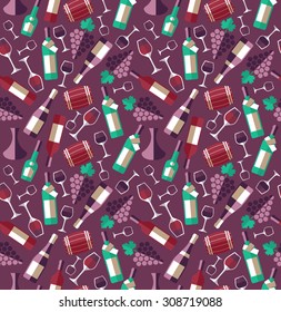 Wine seamless pattern with biootle and glass. Seamless texture for design.
