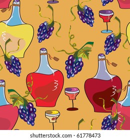 Wine seamless pattern with bottles and vines