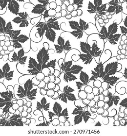 Wine seamless pattern with grapes and leaves. Elegant vintage design