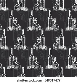Wine seamless pattern. Hand drawn wine elements. Vector illustration