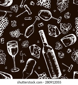 Wine seamless pattern. Vector texture in hand draw style