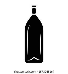 Wine service glyph icon. Alcohol drink. Champagne, beverage. Bottle with cork. Aperitif, winery. Tableware, glassware. Silhouette symbol. Negative space. Vector isolated illustration