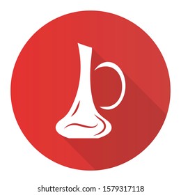Wine service red flat design long shadow glyph icon. Decanter with dessert alcohol beverage. Party aperitif drink. Bar, restaurant, winery glassware. Vector silhouette illustration