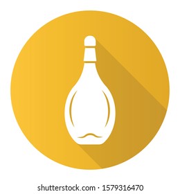 Wine service yellow flat design long shadow glyph icon. Chianti bottle with cork. Sweet aperitif drink. Bar, restaurant, winery. Party, holiday, event. glassware Vector silhouette illustration