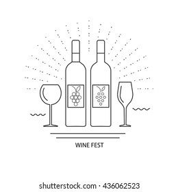 wine set, bottle and glass of wine. white and red. vector illustration.