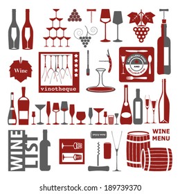 Wine set of icons, logo, without background, stock vector