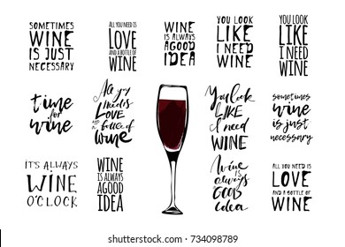 Wine Set Illustration. Hand Lettering And Custom Typography For Your Designs