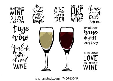 Wine Set Illustration Hand Lettering Custom Stock Vector (Royalty Free ...