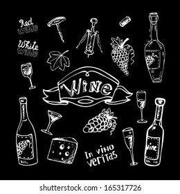 Wine Set On Chalkboard Vector Illustration