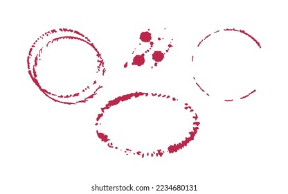 Wine set stains round prints with drops, Viva Magenta trend color 2023.