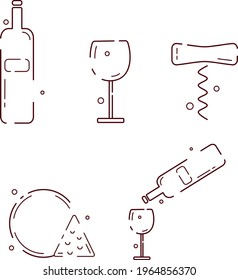 Wine set vector icons, lines icons, icon set, wine vector