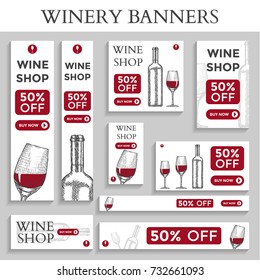 Wine Shop Banners Set. Vector