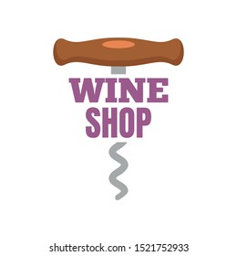 Wine shop corkscrew logo. Flat illustration of wine shop corkscrew vector logo for web design