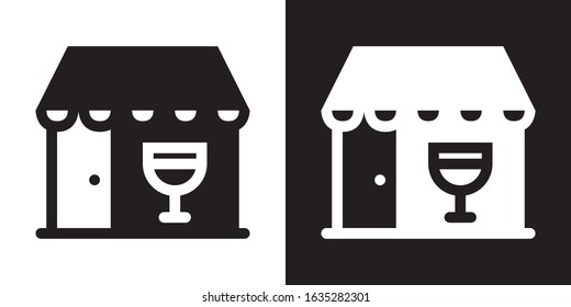 Wine Shop. Glyph Icon in White and Black Version.