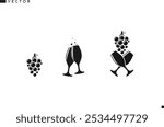 Wine shop icon set. Isolated grape and champagne flute vector. Wine collection silhouette