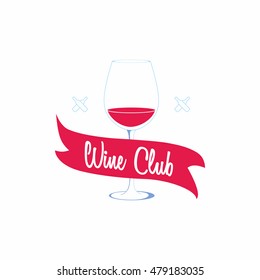 Wine shop label, logo or symbol design template with glass