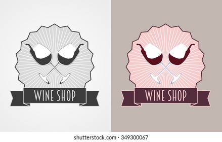 Wine shop and wine list  vector monochrome and color label, badge or emblem 