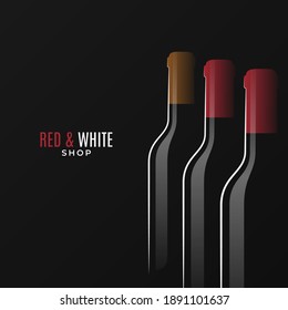 Wine shop logo. Bottles of red and white wine on black background