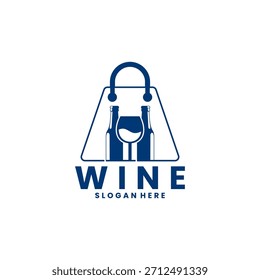 Wine shop logo design vector template. Wine combination with shopping bag logo design vector