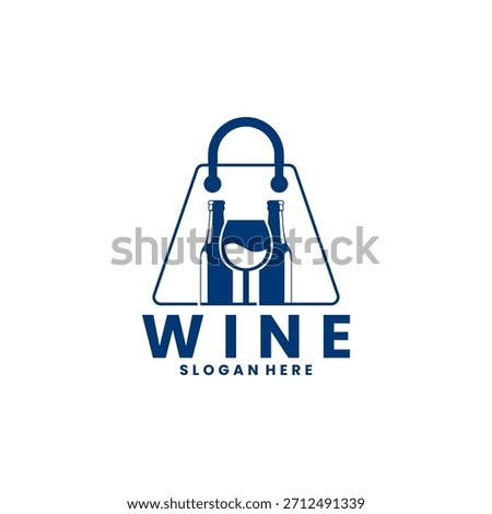 Wine shop logo design vector template. Wine combination with shopping bag logo design vector