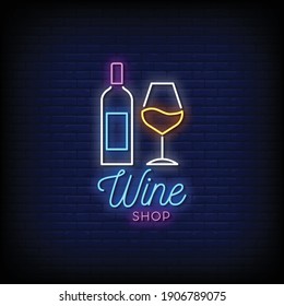 Wine Shop Logo Neon Signs Style Text Vector