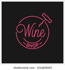 Wine Shop Logo. Round Linear Logo Of Wine Store On Black Background