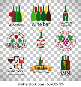Wine shop logos vector set isolated on transparent background