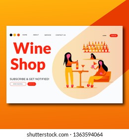 Wine Shop- Modern flat wine shop illustration vector landing page.