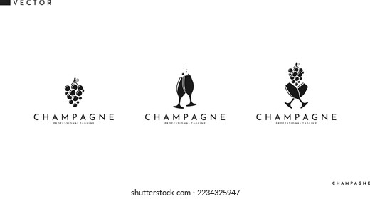 Wine shop set. Champagne logo