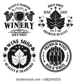 Conjunto de viñedos de emblemas monocromáticos vectoriales aislados, etiquetas, insignias o logotipos en estilo vintage