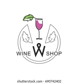 Wine shop vector color logo, emblem isolated on white background