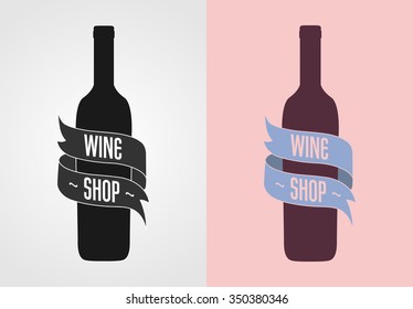 Wine shop vector logo, badge, label concept. Gray and color