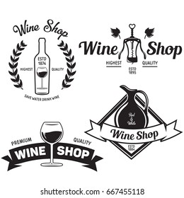 Wine shop vintage emblems labels badges and logos collection of vector decorative signs for your design. Isolated on white background.