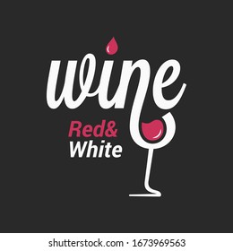 Wine sign logo. Wine glass on black background