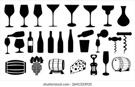 Wine silhouette set vector design big pack of Wine illustration and icon