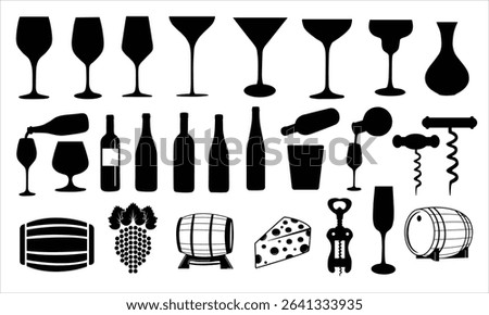 Wine silhouette set vector design big pack of Wine illustration and icon
