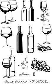 wine  singing wine  bottle wine  bunch grapes  vector  image  isolated