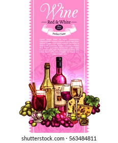 Wine Sketch Design. Hand Drawn Vertical Banner
