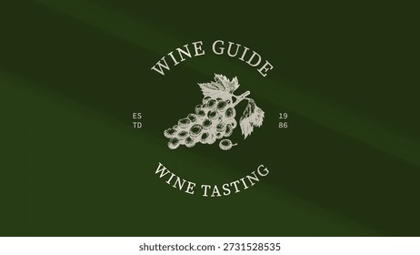 Wine sketch logo in hand drawn vintage style. Retro grapes drawing. Menu design, winery sign, vineyard emblem, alcohol bar symbol. Vector illustration