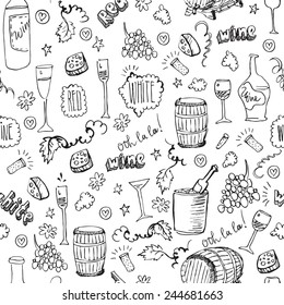 Wine sketch seamless pattern