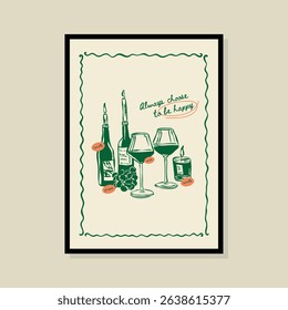 	
Wine sketch style vector illustration in a poster frame