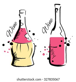 Wine sketch. Vector isolated illustration. Ink. Hand drawn. Illustration for cooking site, menus, books.