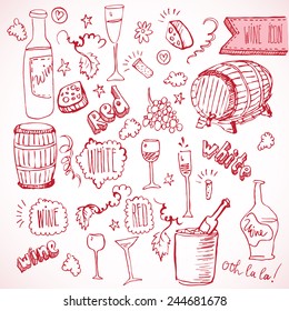 Wine sketch and vintage doodles